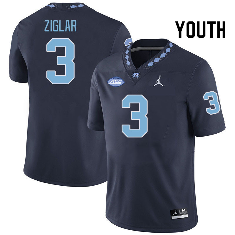 Youth #3 Malcolm Ziglar North Carolina Tar Heels College Football Jerseys Stitched-Navy